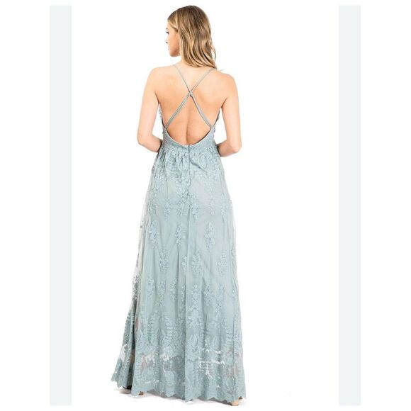 Wishlist‎ Apparel Lace Embroidered Deep V Maxi Ice Blue S - Picture 2 of 9